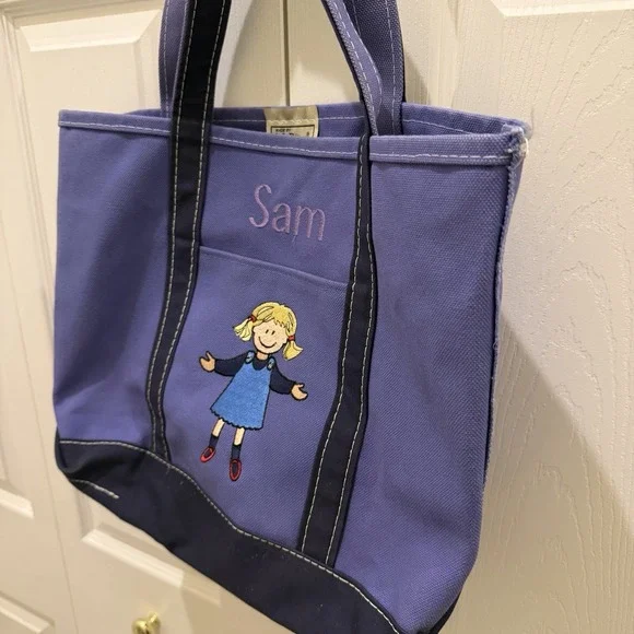 Vintage LL Bean Boat And Tote Purple Canvas SAM Embroidered School Travel 17x12 - Picture 5 of 13